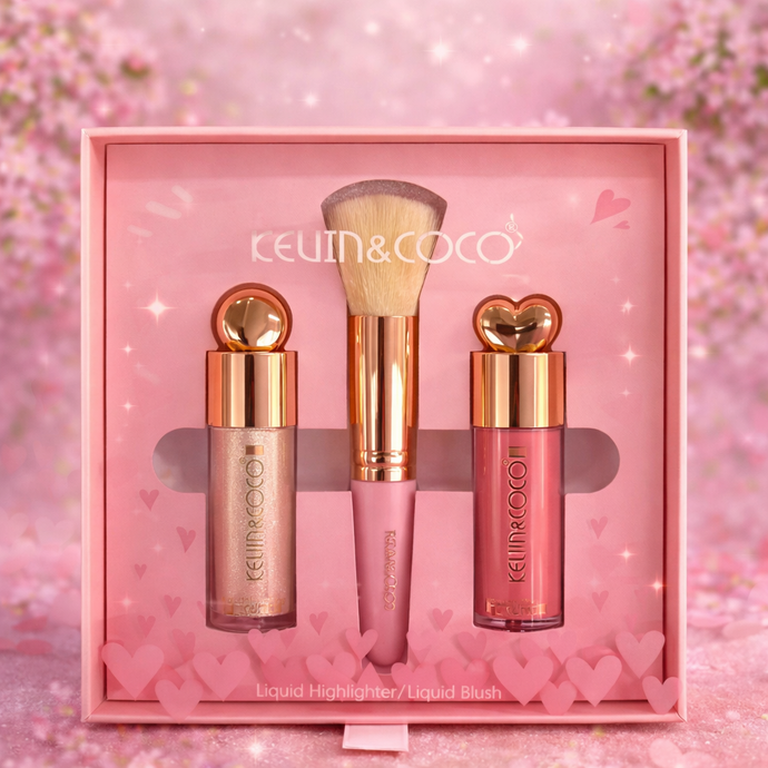 💖 Coffret Glow – Highlighter & Blush Liquides + Pinceau