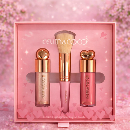 💖 Coffret Glow – Highlighter & Blush Liquides + Pinceau