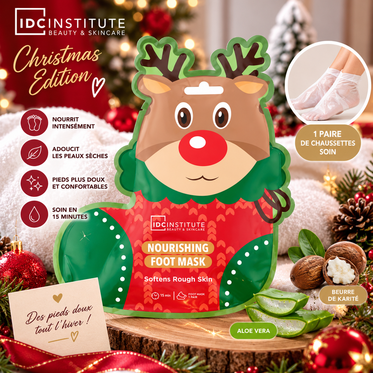 🦌 Masque Chaussettes Pieds Nourrissant – Christmas Edition