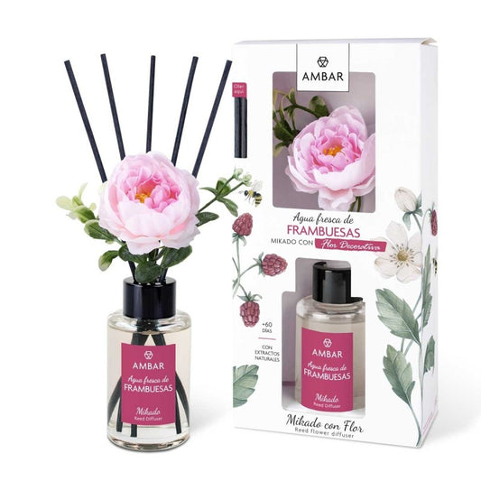 Mikado avec fleur décorative - Senteur framboise - 75ml