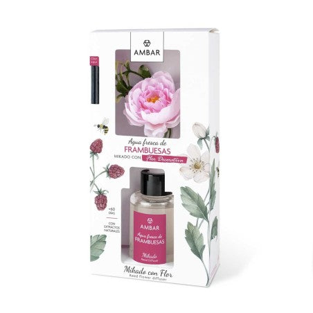 Mikado avec fleur décorative - Senteur framboise - 75ml
